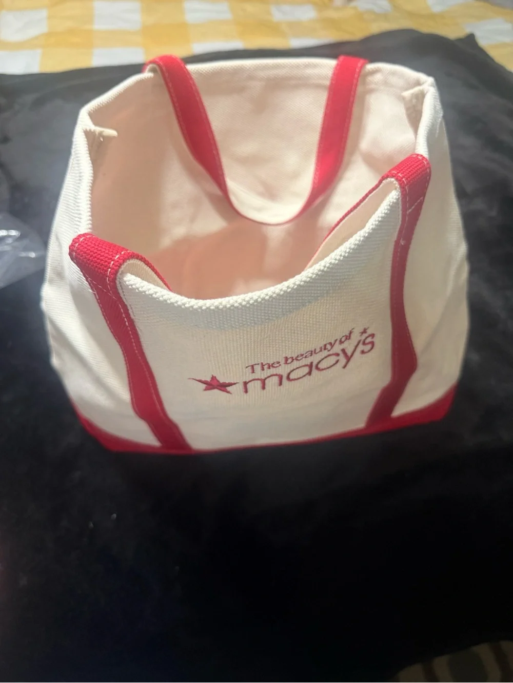 Macy's White and Red Canvas Tote